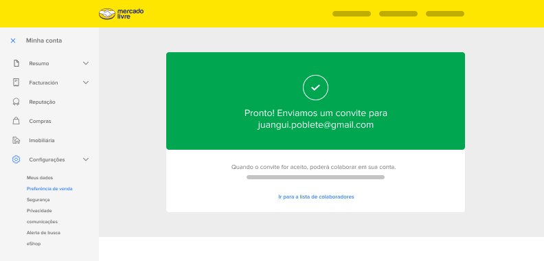 Confirmação de convite enviado no Mercado Livre