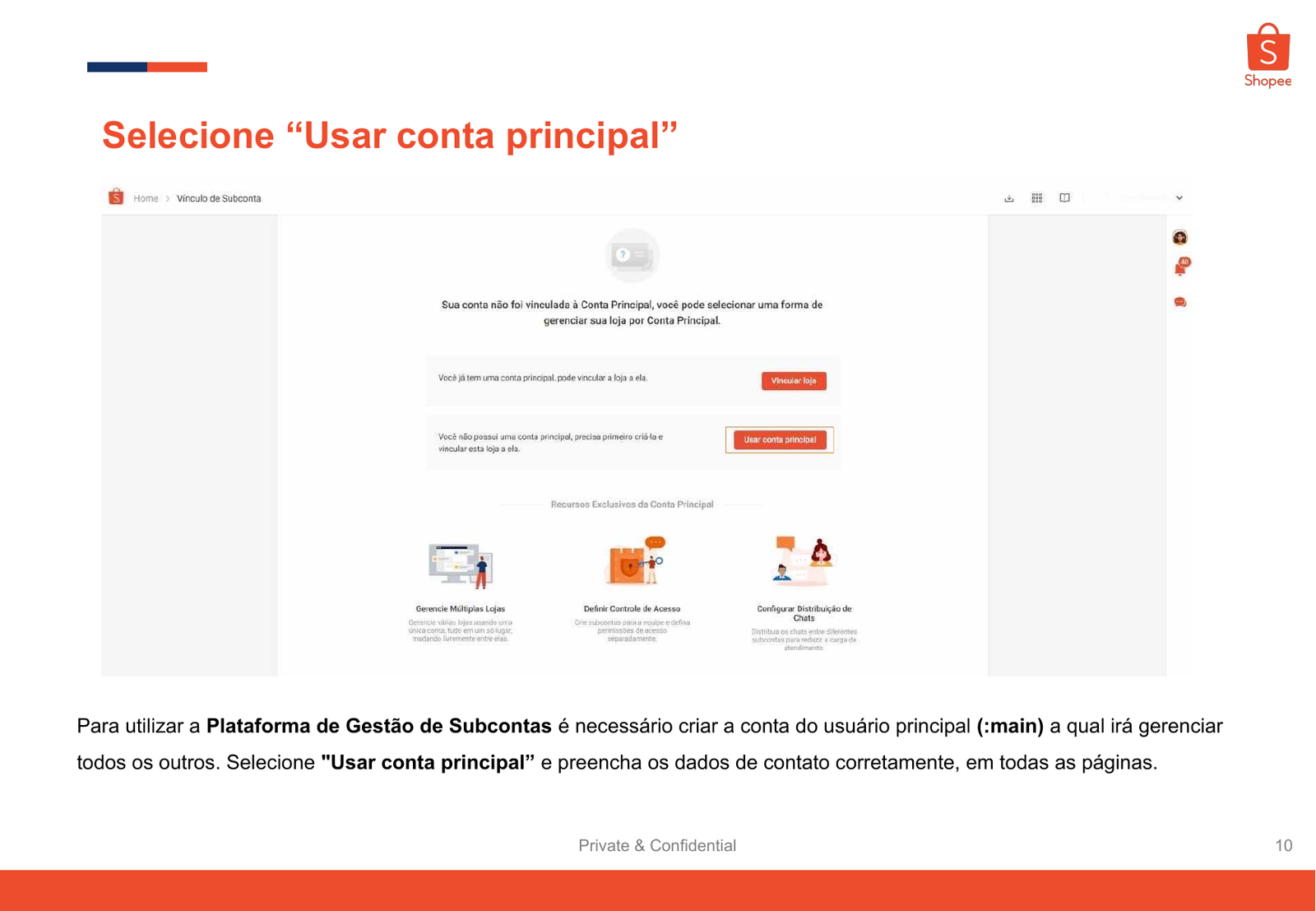 Tela Shopee para usar conta principal