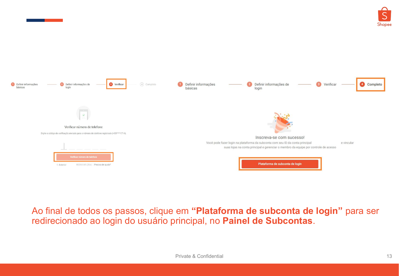 Conclusão do cadastro da conta principal Shopee