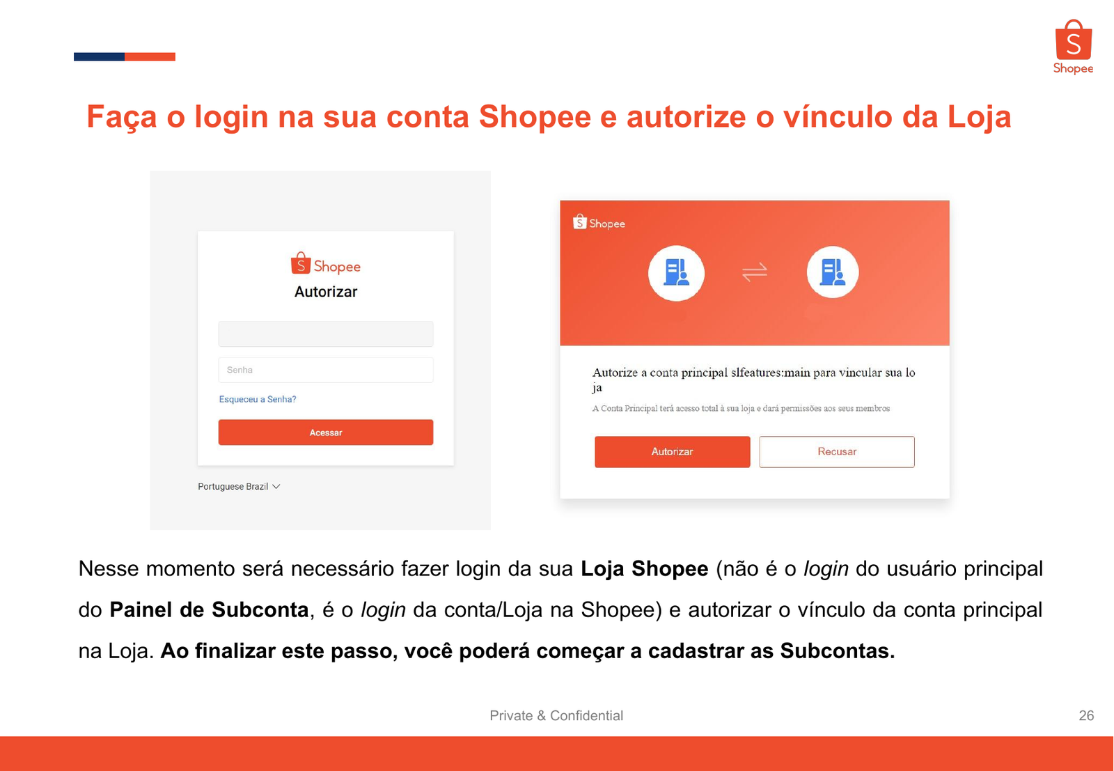 Autorização do vínculo na conta da loja Shopee