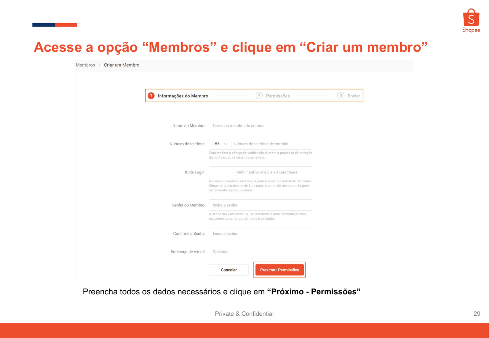 Formulário oficial de dados do membro Shopee