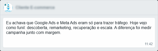 Cliente sobre Google Ads e Meta para a loja
